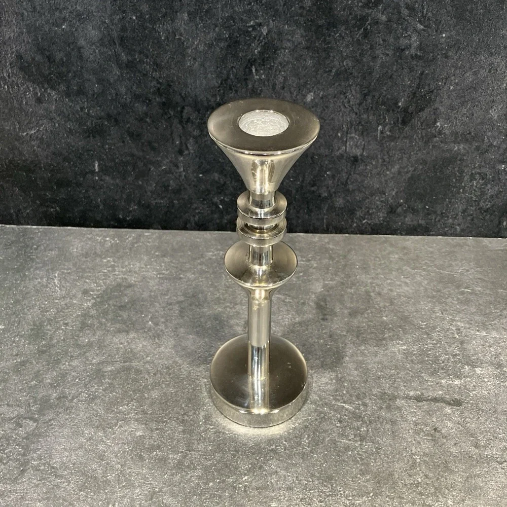 Chrome-Plated Metal Candlestick Holder Postmodern Space Age 8